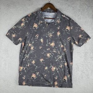 Municipal Black Floral Polo Shirt Men's Large Logo Short Sleeve Collared
